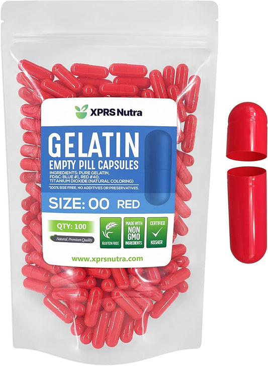 XPRS Nutra Size 00 Empty Capsules - 100 Count Empty Gelatin Capsules - Pills DIY Capsule Filling - Fillable Pill Gel Caps for Do-It-Yourself Supplements (Red)