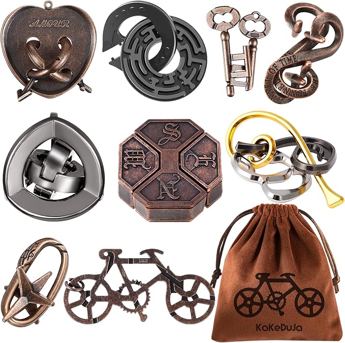 9pcs Metal Puzzle for Adult Disentanglement Puzzles Lock Puzzle Games Set Gift for Adults Teenagers Kids