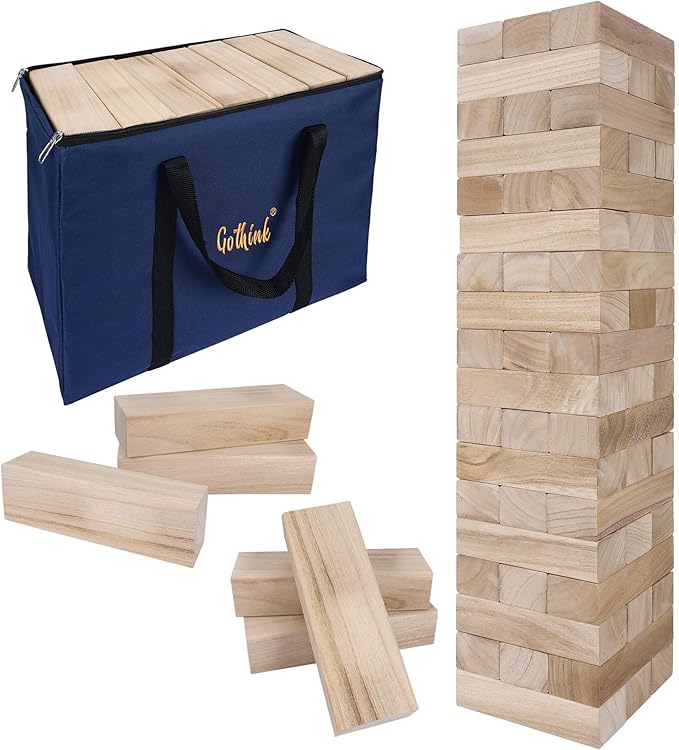 GOTHINK Giant Tumble Tower Game, Large Tumbling Tower Stacking Up to 5.5 FT 54pcs Wooden Jumbo Blocks for Outside Yard Games with Carry Case Timber Stacking Game Night Toy Gift for Kids Adults Family