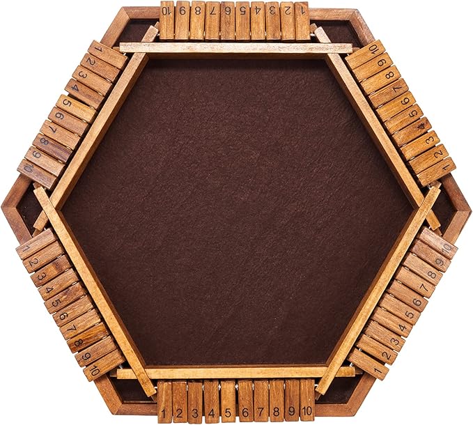 Vamslove Shut The Box Dice Game Wooden Board (L15 x W13) for 1 2 3 4 5 6 Player, 6 Sided 10 Numbers Math Games with 16 Dices for Kids Adults(Instructions Included)