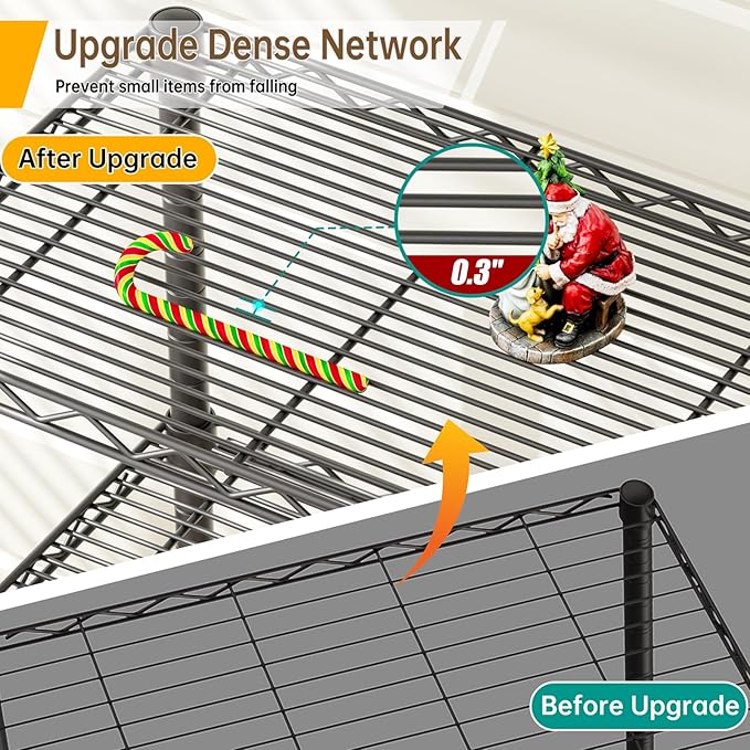 6 Tier Adjustable Storage Shelves Narrow Mesh Gaps Metal Utility Shelf Wire Shelving Unit Organizer Rack for Home Kitchen Office Bathroom Pantry Room10 D x 16" W x 60" H Black