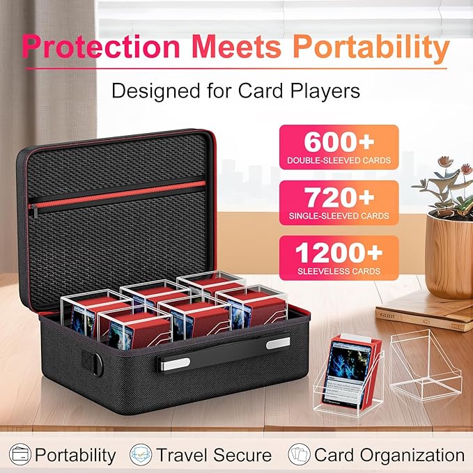 Card Deck Box with Portable Case, 6 Pack Clear Commander Deck Box with 6 Dividers, Holds 600+ Double Sleeved Cards, Fit for MTG, YuGiOh, TCG