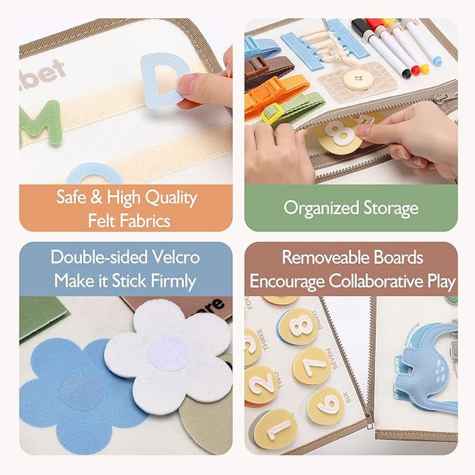 hahaland Montessori Busy Board for Toddlers 2-4 - 2 Year Old Boy Toys Birthday Gift - Travel Toys - Dinosaur, Alphabet, Number, Shape, Drawing, Life Skills