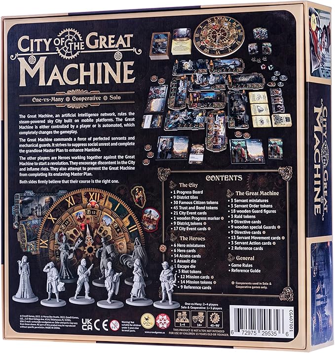 City of The Great Machine Board Game | 1-4 Players | Ages 14 and up | Steampunk | One-vs-Many | Hidden Movement | Cooperative & Solo | Average Playtime 45-90 min