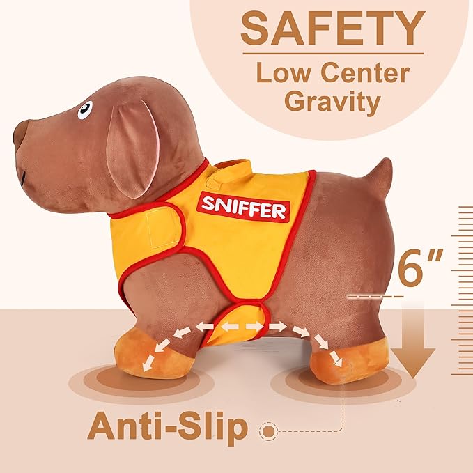 iPlay, iLearn Bouncy Pals Dog Hopping Horse, Plush Inflatable Animal Hopper, Indoor n Outdoor Ride on Jumping Bounce Toys, Birthday Gift for 18 Months 2 3 4 5 Year Old Kids Toddlers Boys Girls