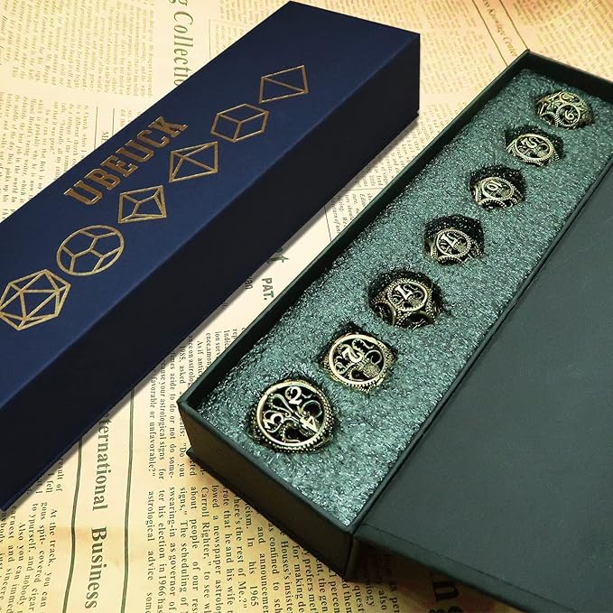 DND Dice,Hollow D&D Metal Dice,Unique Round Ball Design Octopus Dice with Gift Box for Dungeons & Dragon Gaming,7 PCs Steampunk Polyhedral D and D Dic (Ball Octopus Bronze)