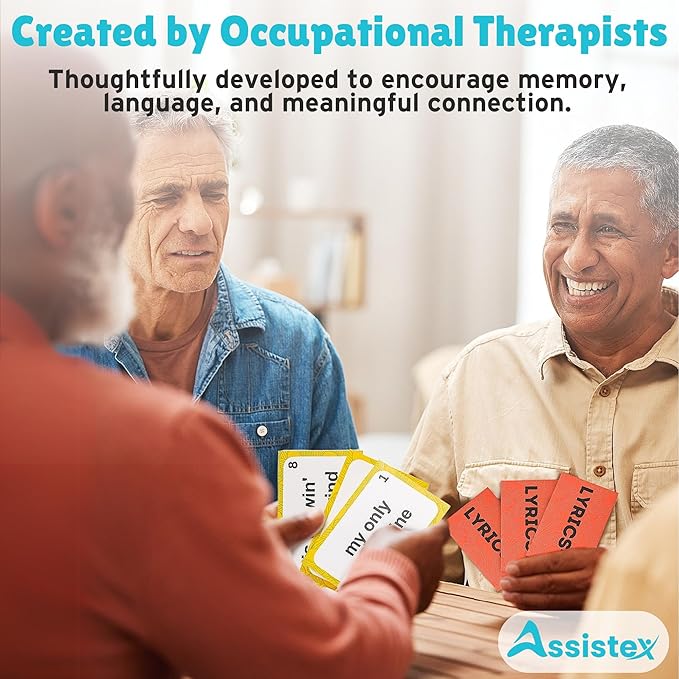 Assistex 2 in 1 Matching Memory Card Games for Seniors - Brain Game for Dementia Patients - Adult Memory Game for Seniors - Lyric and Idiom Cards for Alzheimer and Dementia Patients, 40 Cards Each