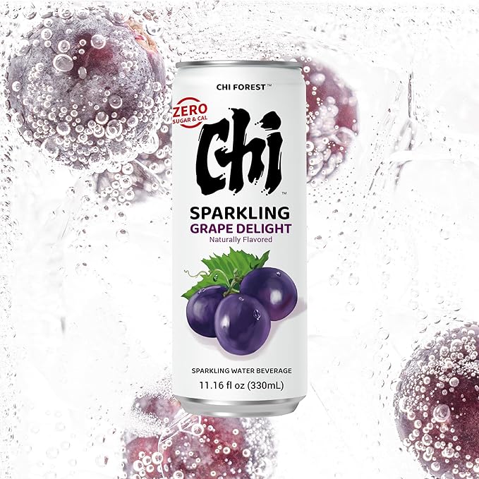 CHI FOREST Sparkling Water Beverage, Peach & Grape drinks, Zero Sugar or Artificial Flavor, 11.16 fl oz Cans (Pack of 12)
