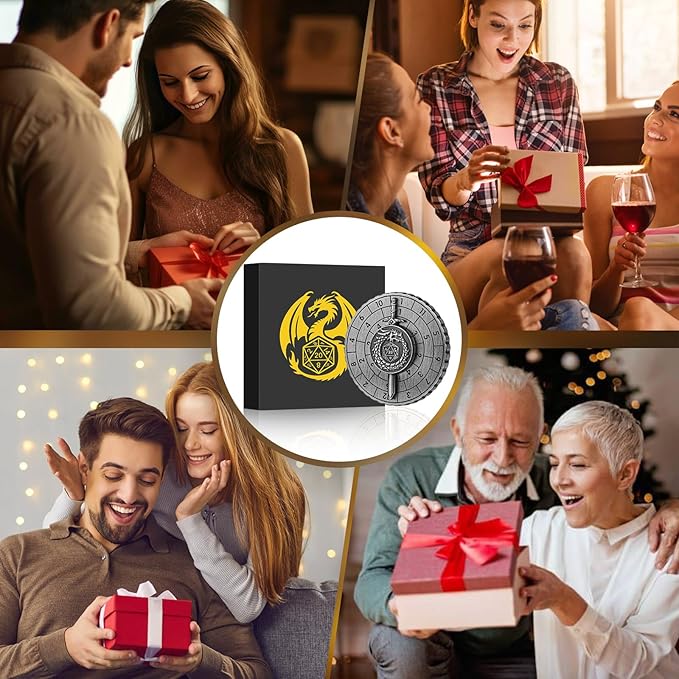 Spinner DND Dice, 7-in-1 Dragon Sword Metallic D&D Dice, Dragon Roulette Dice Spinner for DND Dice Set, DND Gifts with Gift Box, Role Playing Board Game Accessories, DND Dice Set Gifts, Dark Silver