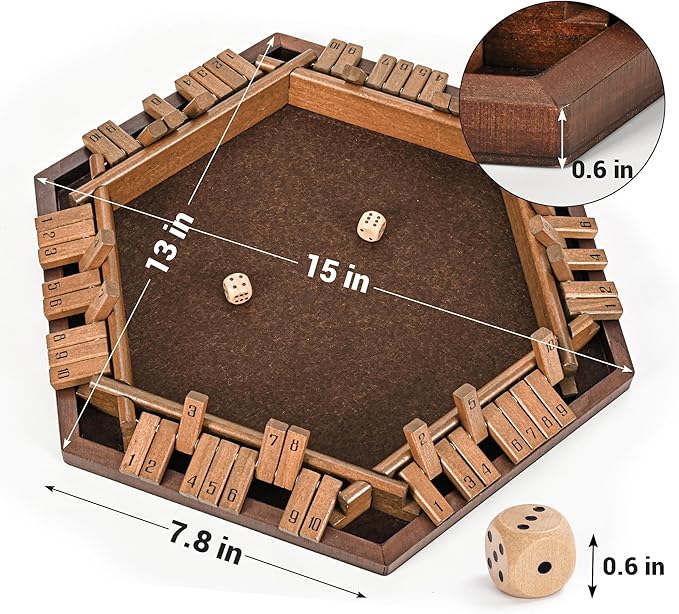 Ropoda 6-Way Shut The Box - Upgraded 1-6 Player Wooden Dice Game for Adults and Kids, Addition Training, Fun for Family Game Night - Vintage Style