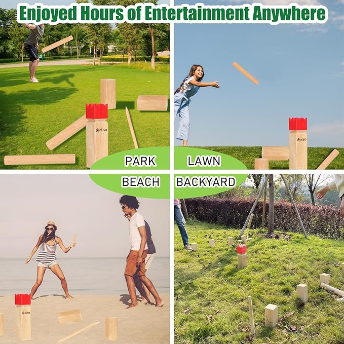 OLSA Kubb Outdoor Games Kubb Yard Games for Adults Family Viking Chess Lawn Game with Carrying Bag Giant Outdoor Toss Games for Backyard Beach Park Camping (Measuring Tape Included)