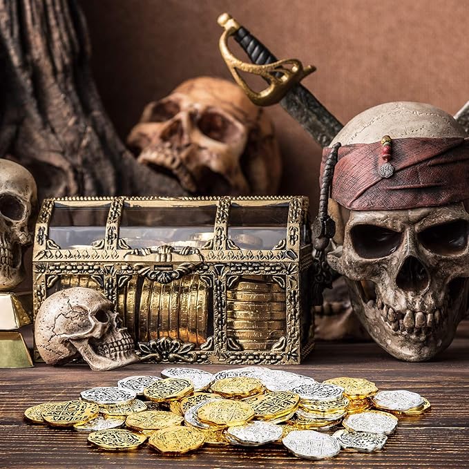 Hicarer 60 Pieces Metal Pirate Coins Spanish Doubloon Replicas Pirate Coin Treasure Coin for Party Favor Decorations (Color Set 1,60 Pieces)
