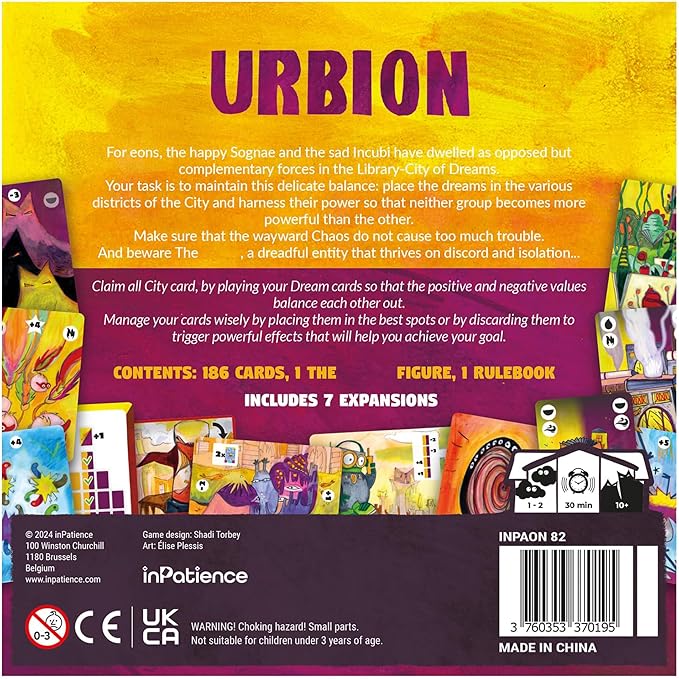 Urbion Card Game - Solo & Cooperative Dream Balancing Strategy Game, Fast-Paced Game with 7 Expansions for Kids & Adults Ages 10+, 1-2 Players, 30 Minute Playtime, Made by inPatience