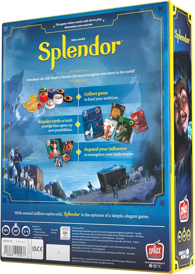 Splendor Board Game (Packaging May Vary) - Master The Art of Wealth and Prestige! - Engaging Gem Mining Strategy Game for Kids & Adults, Ages 10+, 2-4 Players, 30 Min Playtime, Made by Space Cowboys