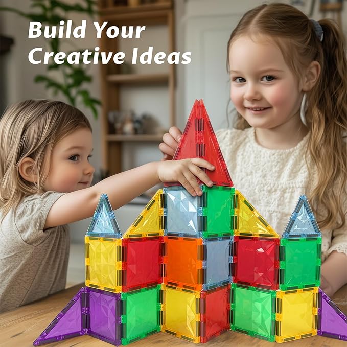 Magnetic Building Tiles 100 PCS Magnets Stacking Kids Toys STEM Sensory Games Educational Construction Toys Christmas Toy Gift for Boys and Girls 3 Year Old Up (Large)