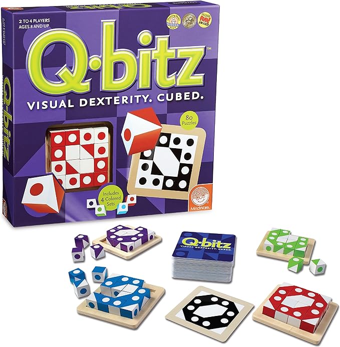 Mindware Q-Bitz Pattern Matching Fun Board Games for Family Game Night | Ages 8 and up 2-4 Players