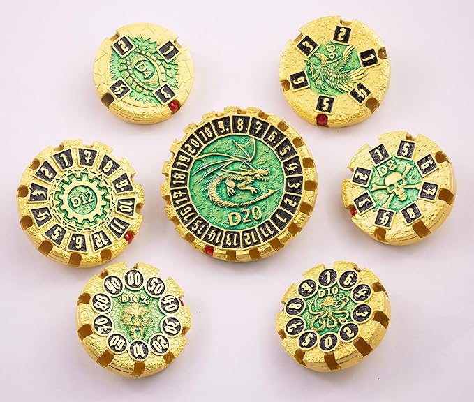Metal DND Dice Set Spinning Dungeons and Dragon Dice Set Metal Dragon Polyhedral Magic 7 PCS Dice Set with Gift Box for Dungeons and Dragons Table Games Play Cards MTG(GyroDice_Pearl Gold Black)
