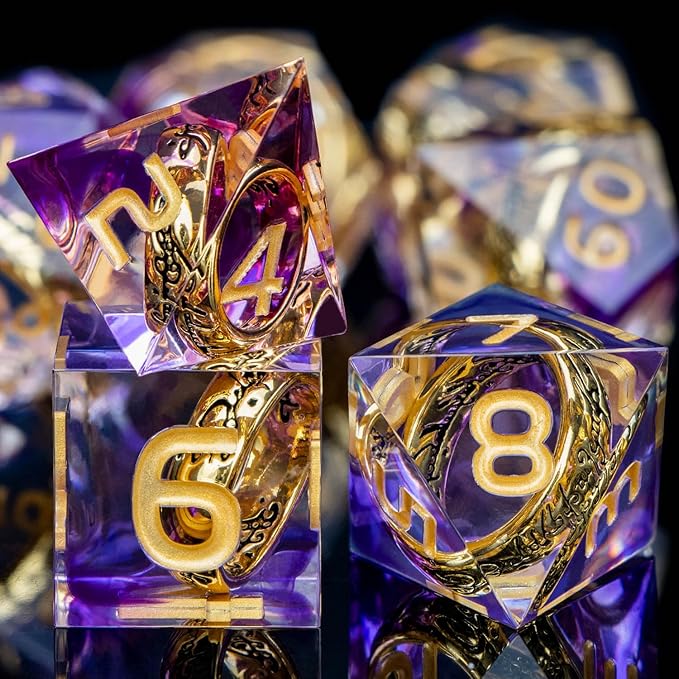 Magic Golden Ring DND Dice Set Sharp Edge Red Resin Dice with Box, for use with RPG D&D Tabletop Games Lord D and D Polyhedral Dice Set