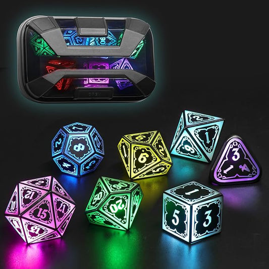 Wireless Light Up Dice Set D and D RGB for Dungeons and Dragons,Cool LED DND Dice with Charging Box Rechargeable 7 Color Polyhedral Role Playing Dice for DND Gifts RPG(Astral Shard Black)