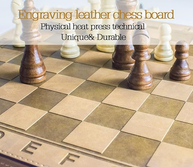 Chess Set - 12inch Leather Chess Set for Kids and Adults Magnetic Chess Borad Unique Design Chess Game Choice for Kids and Adults