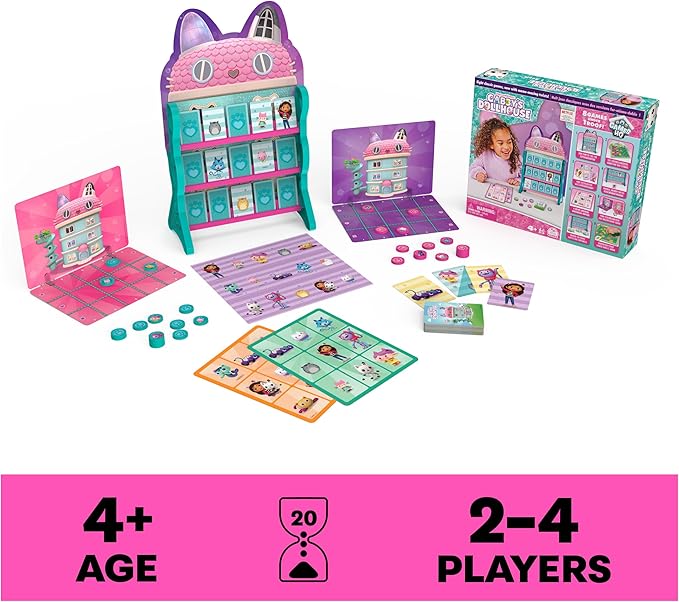 Gabby’s Dollhouse, Games HQ Checkers Tic Tac Toe Memory Match Go Fish Bingo Cards Board Games Toy Gift Netflix Party Supplies, for Kids Ages 4 and up