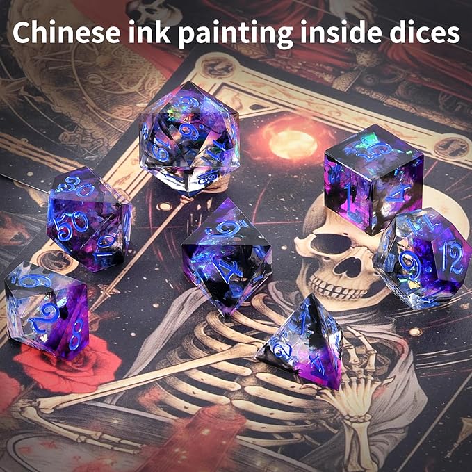 OriCraft Dark Magic Dice DND Dice Set Dungeons and Dragons Polyhedral Role Playing Gaming Dices Black Underwater World D20 Dice Sharp Corners Dices Magical World 7 Set Halloween Dices