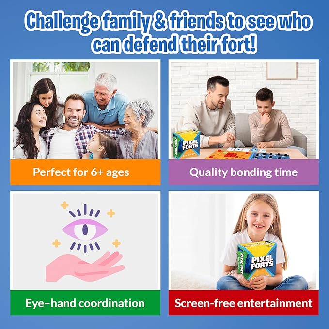 Pixel Forts Board Game by Uzzle Games | Fun Games for Kids (Age 6+), Teens, Family Board Games | Build Your Defense & Protect Your Fort, Interactive Building Game for Home, School, Work & Travel