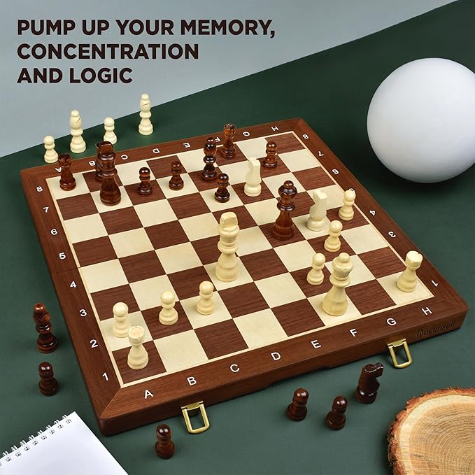 2 in 1 Magnetic Chess Set & Checkers Board Game for Adults and Kids - 15" Chess Tournament Chessboard with Magnetic Pieces - Free E-Book with Chess Puzzles