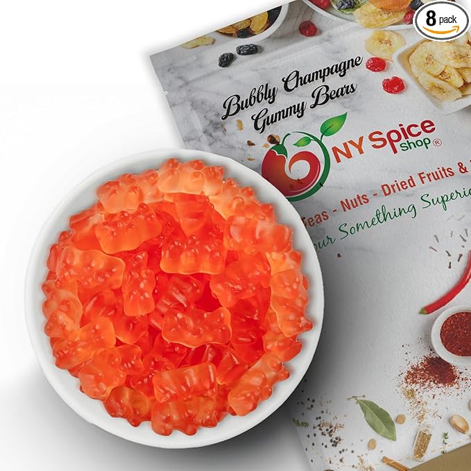NY Spice Shop Bubbly Champagne Gummy Bears Bulk - 8 Ounce Gummies Bears Candy - Gummies Fruit Snacks - Chewy Candy - Flavor Gummy Candies - Gummi Bear Gift For All Occasions