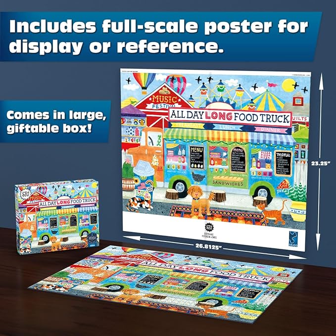 Ceaco - Sapphire Select - Stephanie Peterson Jones - All Day Long Food Truck - 1000 Piece Jigsaw Puzzle – Challenging & Fun – Blue Core Puzzle Board – Giftable Display Box - Full Size Poster Included
