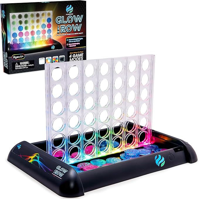 Glow in a Row Light-Up 4 in a Row Board Game, Strategy Games for Kids Ages 6 and Above, 2 Player Game, Perfect for Kids and Adults Family Game Night
