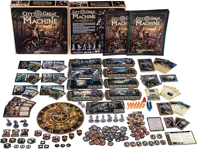 City of The Great Machine Board Game | 1-4 Players | Ages 14 and up | Steampunk | One-vs-Many | Hidden Movement | Cooperative & Solo | Average Playtime 45-90 min