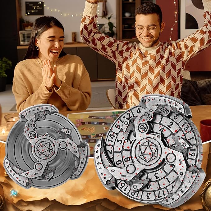 Spinner DND Dice Set, 7-in-1 Fingertip Gyro Metallic D&D Dice, Roulette Dice Spinner for DND Dice Set, D&D Gifts with Gift Box, Role Playing Game Board Game Accessories, Silver with Red Dots