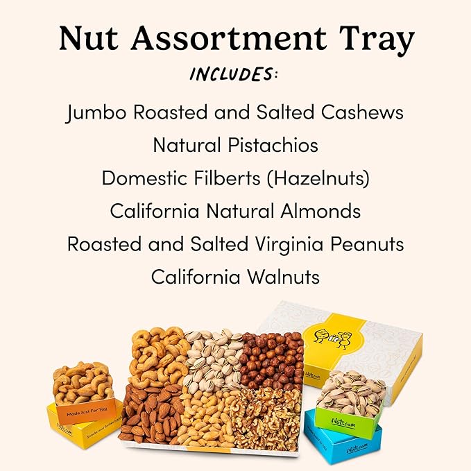 Nuts.com Nuts Assortment Tray – Mixed Nut Sampler Box for Summer and Festive Gifts – 2 lb Care Package Includes a Heart Healthy Variety of Cashews, Pecans, Pistachios & More