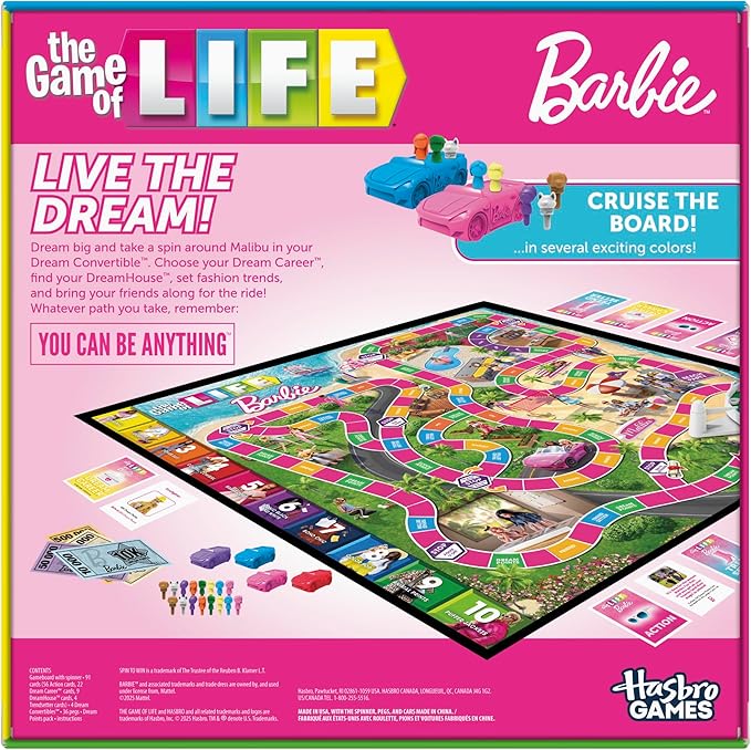 Hasbro Games The Game of Life: Barbie Edition Board Game | Ages 8+ | 2 to 4 Players | Fun Family Games for Kids and Adults | Kids Gifts (Amazon Exclusive)