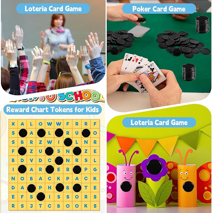 Coopay 1000 Pieces 1 Inch Bingo Chips Bulk, Bingo Markers for Math Practice, Plastic Learning Counters Disks Counting Discs and Poker Chips Game Tokens Kids Reward (Black)