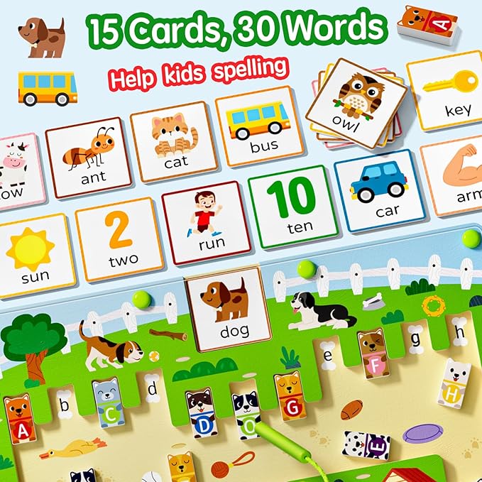 2 in 1 Magnetic Color and Number Maze Magnet Alphabet Counting Dog Puzzle Double Sided Board Fine Motor Skills Montessori Educational Preschool Toys for Boys and Girls 3-5 Age (Wood, One Size)