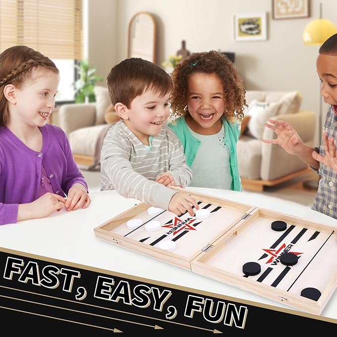 Foldable Large Fast Sling Puck Game, 22.8" Fast Paced Wooden Hockey Slingshot Battle Games Toy for Adults Child, Table Desktop Battle Table Game, Family Party Foosball Winner Board Games Kid Toys