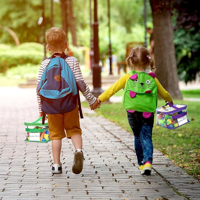 8 Pack Clear Toy Storage Bags, Extra Large Capacity Transparent Waterproof PVC Toy Organizing Bags with Name Tag and Manual Pocket for Building Blocks Board Games, Puzzle, Kids Books (Color)