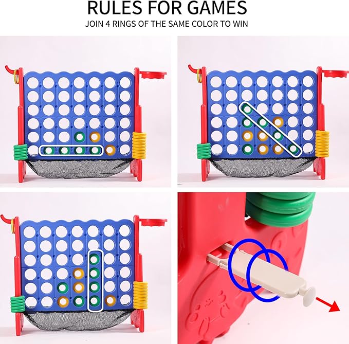 Giant 4 Row Game with Carrying Bag and Mesh Fabric .Giant 4-to-Score Game Set Suitable for Indoor and Outdoor Holiday Parties and Family Gatherings.（red）