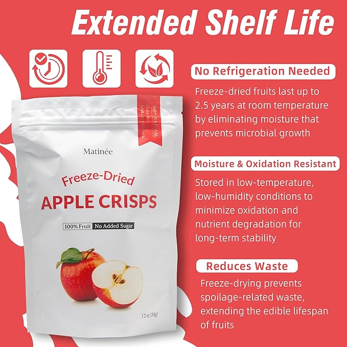 MATINÉE Freeze Dried Apple, Dehydrated Fruit, Dried Fruit Snack for Baking, Yogurt & Kids Treats-Vegan, Non-GMO, Preservative Free, 1.2oz, 34g (Pack of 4 Bag)