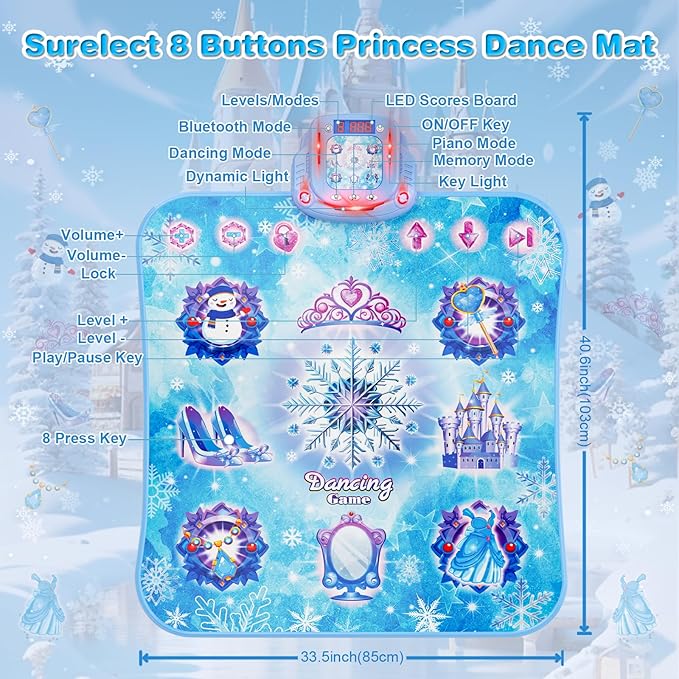 Dance Mat for 3-12 Year Old Girls, Electronic Dance Pad with 8 Button & Wireless Bluetooth, Music Dance Toy Birthday Xmas Gifts for Kids 3 4 5 6 7 8 9 10+ Year Old
