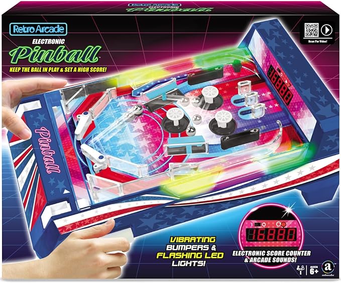 Retro Arcade Electronic: Pinball - Tabletop Game, Vibrating Bumpers, LED Lights, Sound Effects, 1 Player, Ages 6+