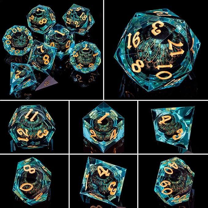 ARUOHHA DND Resin Dice Dragon Eye Dice Liquid Core Red Sharp Edged Dice Set with Gift Box, Polyhedral D and D Dice Set Role Playing Game D20 D12 D10 D8 D6 D4