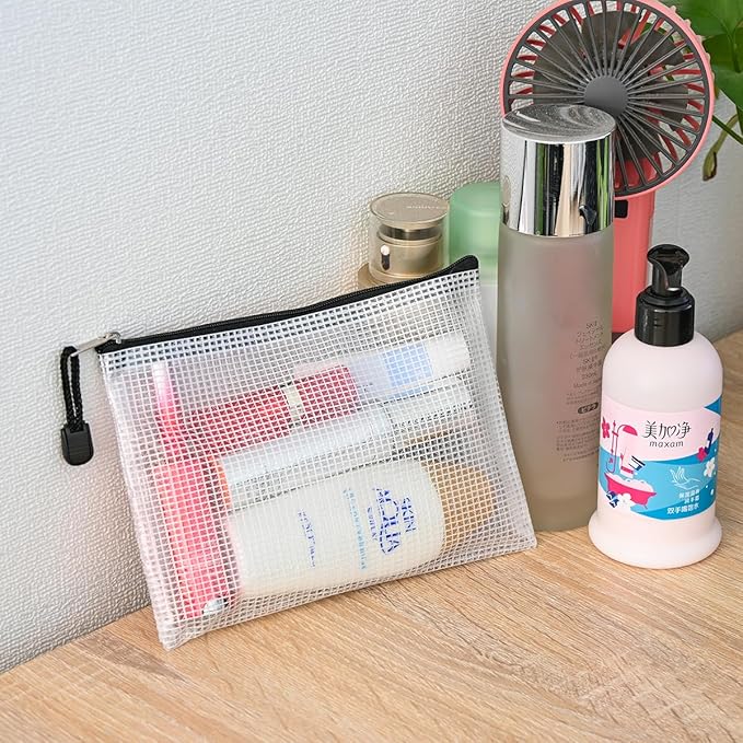 AUSTARK Plastic Mesh Zipper Pouch, 12Pcs Zipper File Bags with Label Pocket, Game Boards Storage Bags, Waterproof Document Storage Bags for Office Home Travel (B6 Size 7.6x5.3 in)