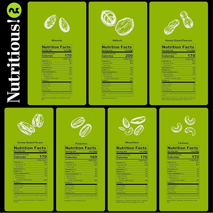 NUT CRAVINGS - Mixed Nuts Gift Basket + Green Ribbon (7 Assortments, 2.2 LB) Food Arrangement, Healthy Snack Care Package, Kosher