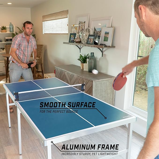 GoSports Mid-Size Table Tennis Game Set - Red or Blue - Indoor/Outdoor Portable Table Tennis Game with Net, 2 Table Tennis Paddles and 4 Balls