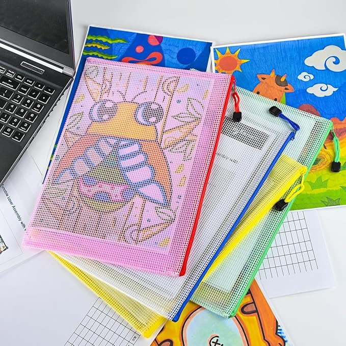 AUSTARK 20 Pcs Zipper File Bags, Plastic Mesh Pouch, Board Game Storage Bag, Waterproof Bags for Office School (A4 Size 13.4''x9.4'', Multicolored)