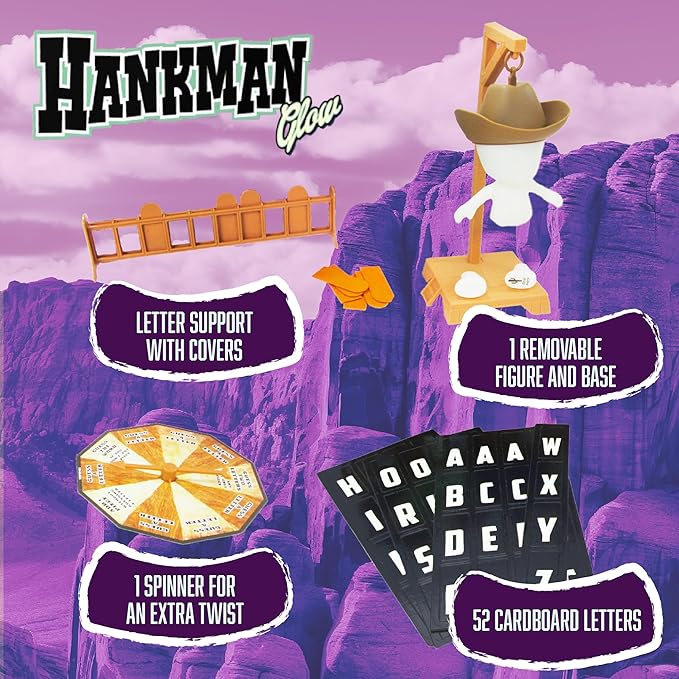 Fotorama Hankman Glow, Magnetic Hangman Mystery Word Guessing Game for Kids & Families, Glow in The Dark Travel Game, Guess The Word Before Hank Falls