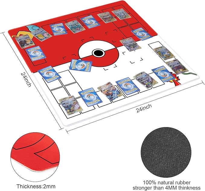 Playmat for Card Game with Tube - Stitched Play Mat for Card Gameplay with Zones, 2 Player Trainer Game Playing Mat (red)